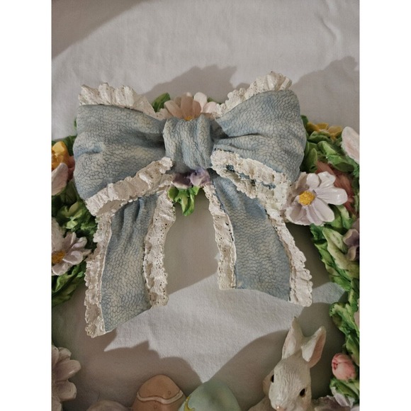 13" Hand Painted Easter Resin Wreath Bunny Holiday Seasonal Spring #59054 - Picture 2 of 8